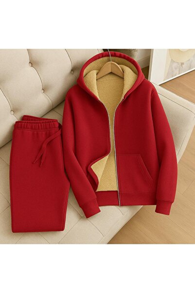 CLASSY.MODA Winter 3 Thread – Top with Welsoft Fur Inside, Except Kullar, Sha Fleece-Lined a Hooded Tracksuit Set-Unisex