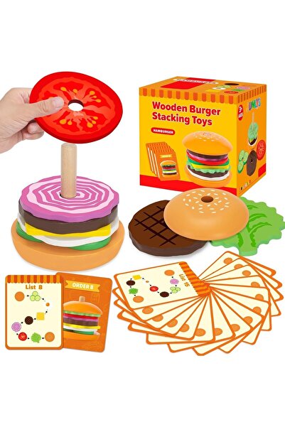 Generic Wooden Stacking Burger Toy for Boys and Girls Ages 2-5 - Acaiciee