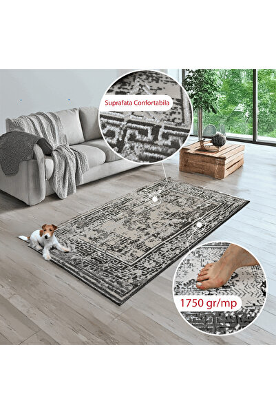 Brava Casa Olympus Grid Carpet, Living Room/Bedroom, Grey and Cream, Underfloor Heating, Short Pile 8 mm