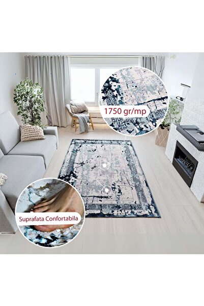 Brava Casa Bluessette Marine Carpet, Living Room/Bedroom, Blue, Cream, Underfloor Heating, Sc Yarn