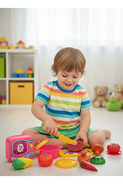 Lunitoys Oyuncak 19 Parça Kartela Meyve Sebze Kesme Seti Bıçak Tabak Tencere ...