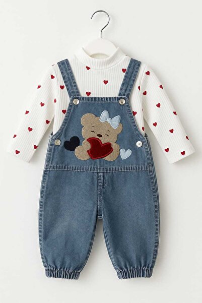 Midani Store Baby Navy Blue Denim Suspender Jumpsuit Set Comfortable Casual Baby Boy Combination with Striped Long Sleeve Bodysuit