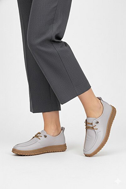 Ayakkabı Fuarı Elit Asscl100 Women's Genuine Leather Casual Shoes Gray