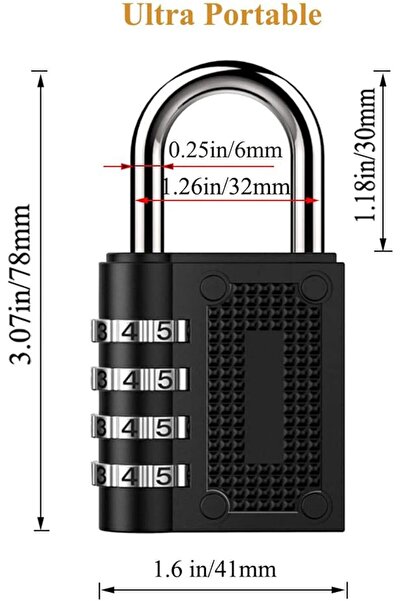 DELFİNO قفل مركب مكون من 4 أرقام، مقاوم للماء (عبوة من قطعتين، أسود)