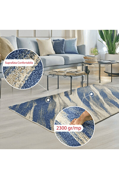 Brava Casa Blue Pearl Carpet, Living Room/Bedroom, Blue, White, Underfloor Heating, Short Pile 12 m