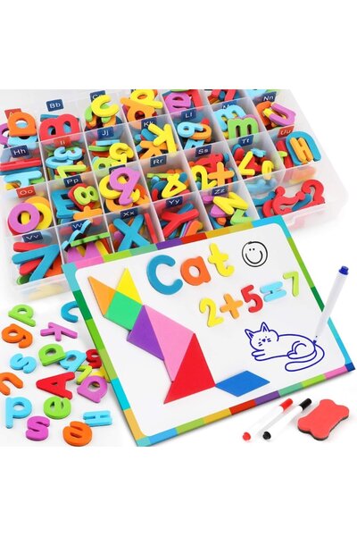 nuvora Magnetic Letters & Numbers Set with Double Magnetic Board and Organizer Box - Educational Toy