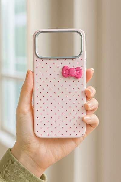 MustCase حافظة هاتف iPhone 17 Pro Max باللون الوردي مع تفاصيل فيونكة منقطة مظ...