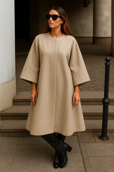 comstar Γυναικείο Oversized Basic Μακρύ Premium Κρεμ Κασμίρ Πόντσο