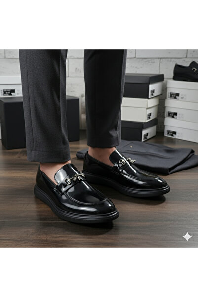 BAL ALTINÖKÇE AYAKKABICILIK Men's Patent Leather Shiny Black Flat Classic Shoes Casual Wedding Engagement Shoes Metal Tassel