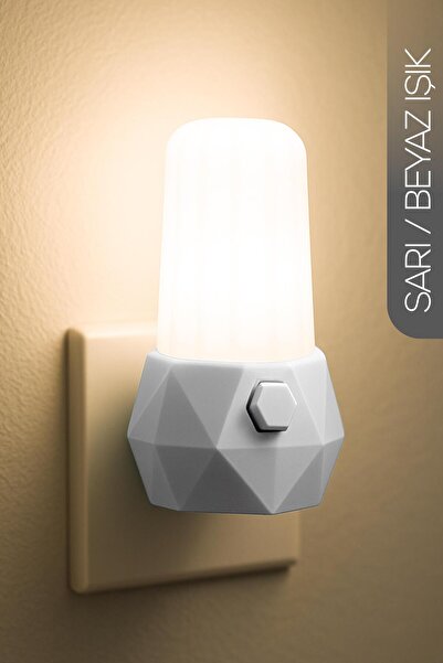 Telvesse Gece Lambası Prizma Tip 2 MOD Sarı-Beyaz Işık Tuşlu Koridor Hol Işığ...