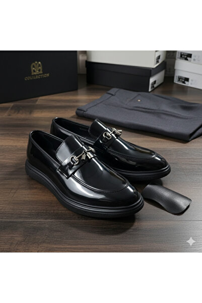 BAL ALTINÖKÇE AYAKKABICILIK Men's Patent Leather Shiny Black Flat Classic Shoes Casual Wedding Engagement Shoes Metal Tassel