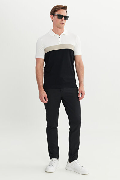 ALTINYILDIZ CLASSICS Men's Black-Beige Standard Fit Regular Cut Polo Neck Knitwear T-Shirt