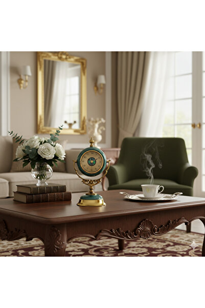 Livava Ferforje Detaylı Nostaljik Metal Masa Saati, Beyaz, 38x22