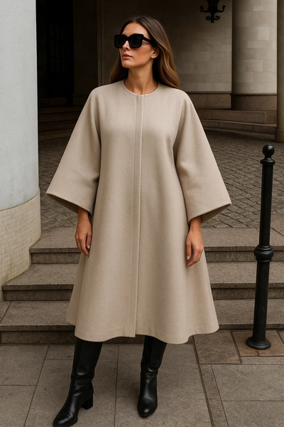 comstar Γυναικείο Oversized Basic Μακρύ Premium Κρεμ Κασμίρ Πόντσο