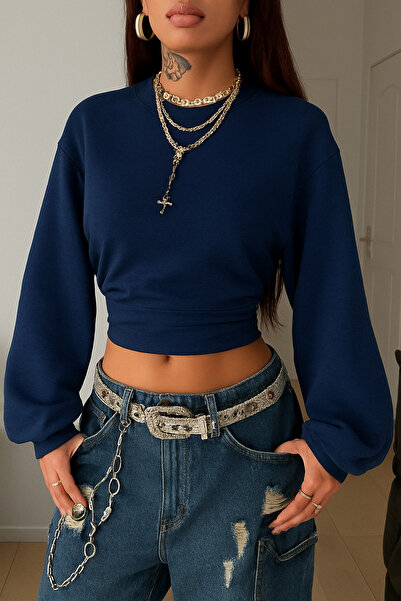 BLUE STREET Kadın Bisiklet Yaka Belden Oturtmalı Tasarım Sweatshirt