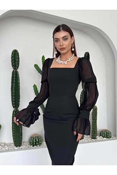 conconmoda Hare Kolları Fırfır Detaylı Elbise