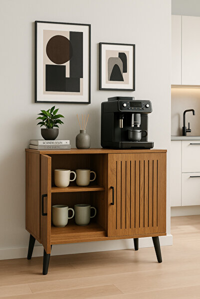 bangu Kahve Köşesi Dolabı ( 100 cm ) Çok Amaçlı Dolap ( Derinlik 47 cm ) Raflı Mutfak Dolabı BKDM006