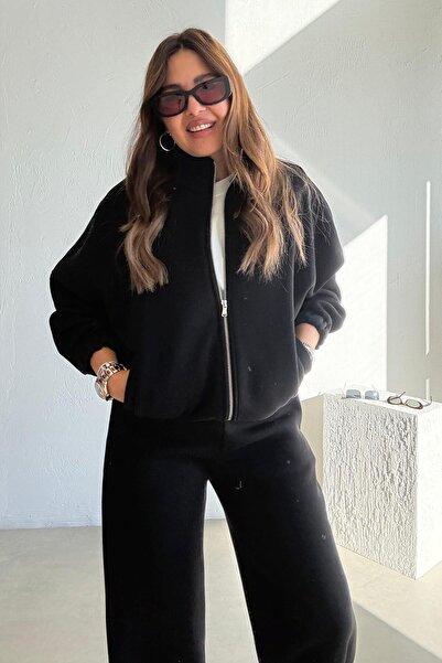 ELVAN TOLON Black Zippered Fleece-Lined Tracksuit Set