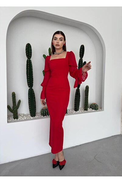 conconmoda Hare Kolları Fırfır Detaylı Elbise