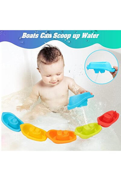 Generic Floating Bath Boat Toys, 9-piece Mold-Free Silicone Set for Ages 1-3, Bathtub & Pool Toys