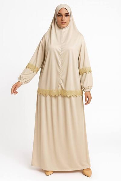 ALDAIYR Double Piece Women's Hijab Embroidered Prayer Dress Anti-Sweat Prayer Clothing