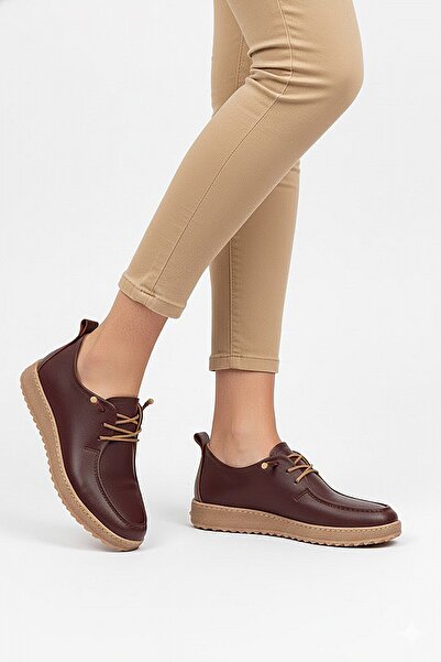 Ayakkabı Fuarı Elit Asscl100 Women's Genuine Leather Casual Shoes Claret Red