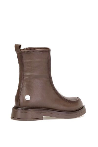 Mammamia D25KB-8150 Γυναικείες φλατ μπότες από γνήσιο δέρμα καφέ