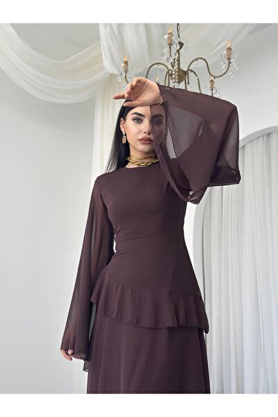 conconmoda Linan Tül kol Midi Elbise