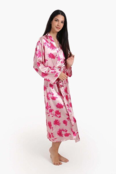CARINA Floral print satin robe