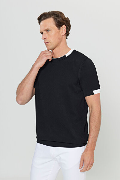 ALTINYILDIZ CLASSICS Men's Black Standard Fit Regular Cut Crew Neck Knitwear T-Shirt