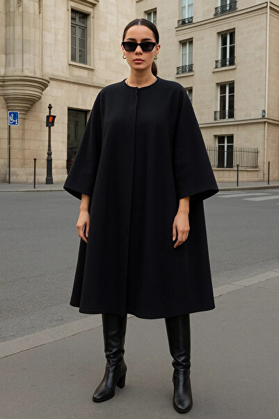 comstar Γυναικείο μακρύ μαύρο παλτό με κασμίρ