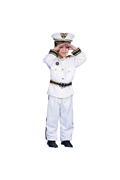 Toybox Kids Navy Captain Costume – White Admiral Dress-Up Uniform Fancy Dress Competition Role Play