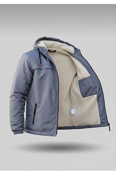 LİNORA Men's Water and Windproof Fur Coat Gray