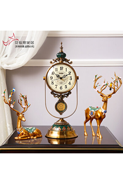 Livava Ferforje Detaylı Nostaljik Metal Sarkaçlı Masa Saati, Renkli, 38x17