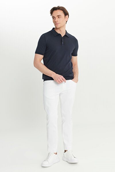 ALTINYILDIZ CLASSICS Men's Navy Blue 100% Cotton Standard Fit Regular Cut Polo Neck Knitwear T-Shirt