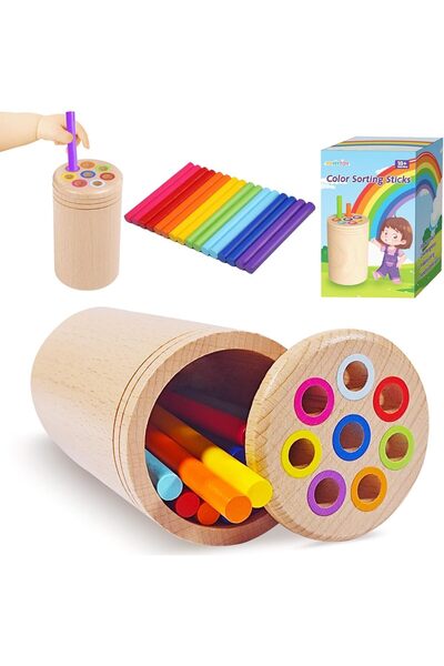 Generic Montessori Beech Wood Sorting Toy for Ages 1+, Portable with Storage Bag