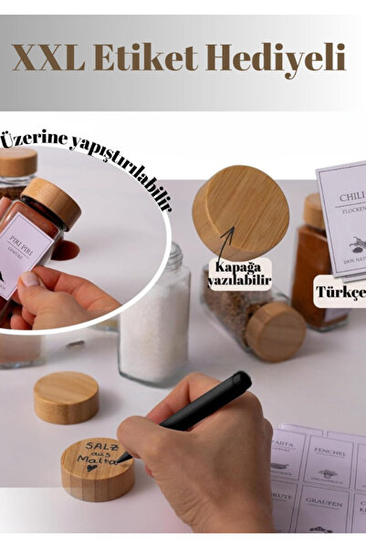 Flash Bazaar 12-Piece Square Glass Spice Jar Set with Bamboo Lids / 12 Pieces with Labels as a Gift / 12-Piece Spice Jar Set