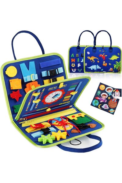 Generic Busy Montessori Board 25-in-1 Sensory Activity Board for Ages 1-4 (Blue)