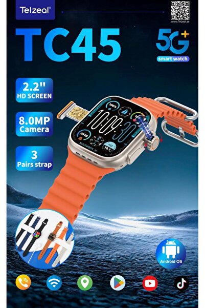 TELZEAL Elzeal TC45 5G SIM Smartwatch 2.2" HD Screen Android 8.0 8MP Camera