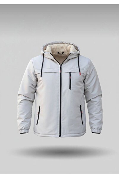 LİNORA Men's Water and Windproof Fur Coat Ecru