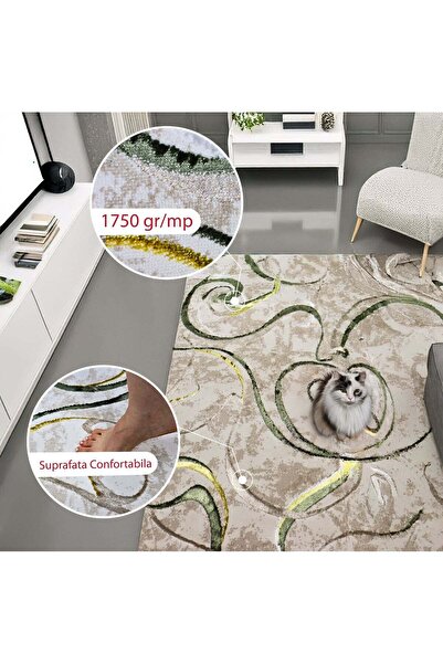 Brava Casa Citrus Flow Carpet, Living Room/Bedroom, Yellow, Green, Cream, Underfloor Heating, Scu Yarn