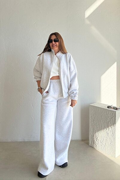 ELVAN TOLON Gray Zippered Fleece-Lined Tracksuit Set