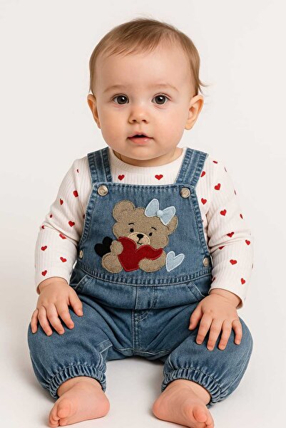 Midani Store Baby Navy Blue Denim Suspender Jumpsuit Set Comfortable Casual Baby Boy Combination with Striped Long Sleeve Bodysuit