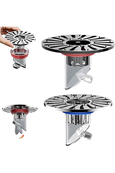 EXCEFORE غطاء تصريف الأرضية مع فلتر مزيل للرائحة والجاذبية (كبير، رمادي، قطعتان)