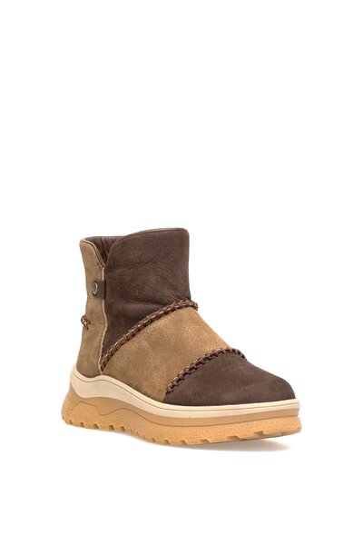 Mammamia D25KB-4090 Γυναικείες φλατ μπότες από γνήσιο δέρμα Nubuck καφέ