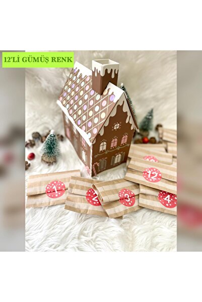 Lilyum Aksesuar Advent Calendar Sürpriz Takı 12li Yeni Yıl Yılbaşı GÜMÜŞ GRİ RENK Küpe Kolye Bileklik Hediye Kutusu