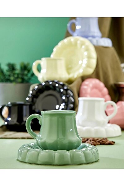 AENLINE HOME 6 Kişilik Renkli Tasarım Seramik Türk Kahvesi Fincan Takımı
