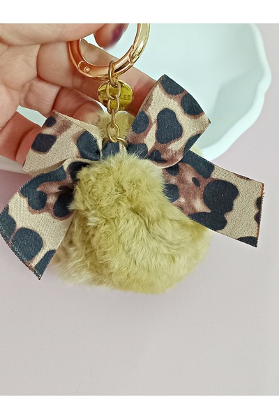 mos&more Leopard Pompom Bag Ornament Accessory Keychain, Car Ornament, Bag Charm