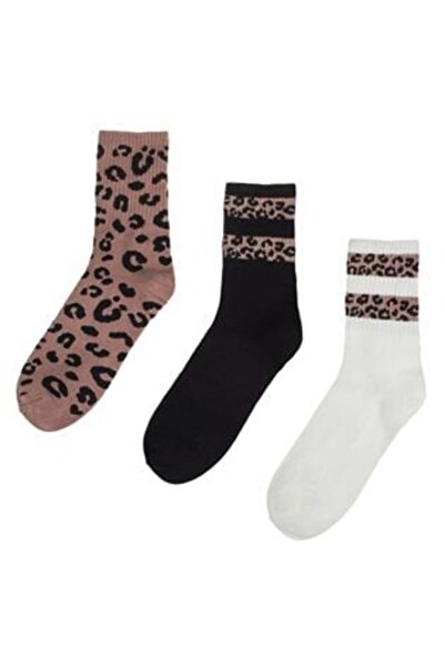 BAMI NETWORK Sosete Low Cut Albe Bej Negre Tigre pentru Femei - 3 perechi