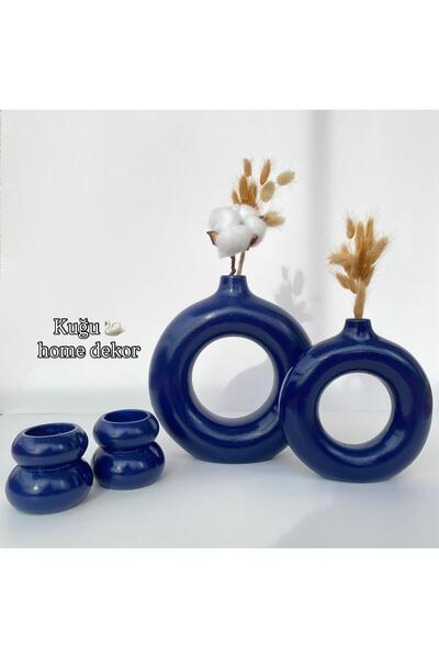 kuğu home dekor طقم مزهريات دائرية من قطعتين، طقم حاملات شموع من قطعتين